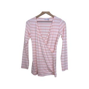ASOS Design Maternity.   Pink White Strip Faux Wrap Long Sleeves Blouse 6